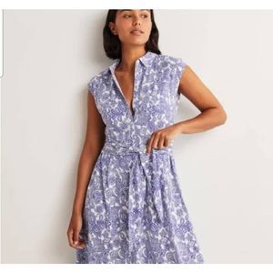 BODEN TIE WAIST JERSEY SHIRT DRESS BLUE PAISLEY sz 6R